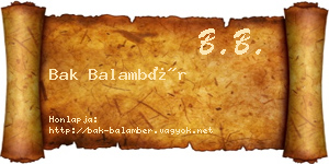 Bak Balambér névjegykártya
